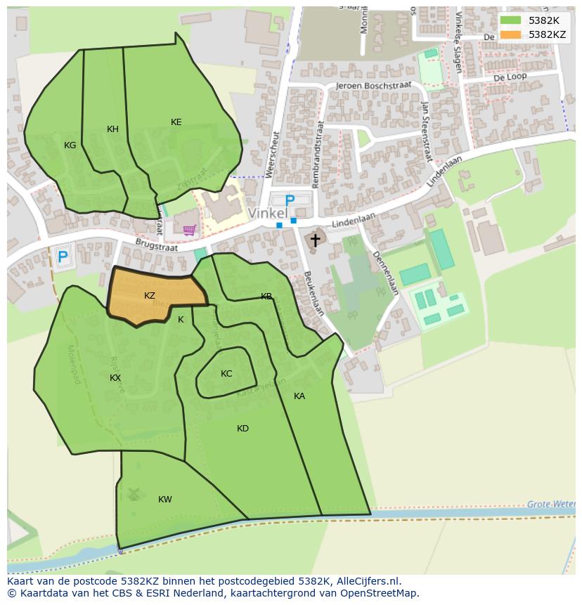 Afbeelding van het postcodegebied 5382 KZ op de kaart.
