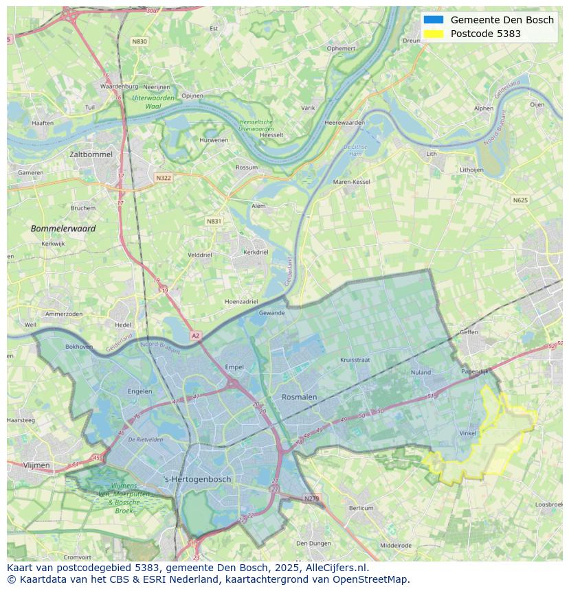 Afbeelding van het postcodegebied 5383 op de kaart.