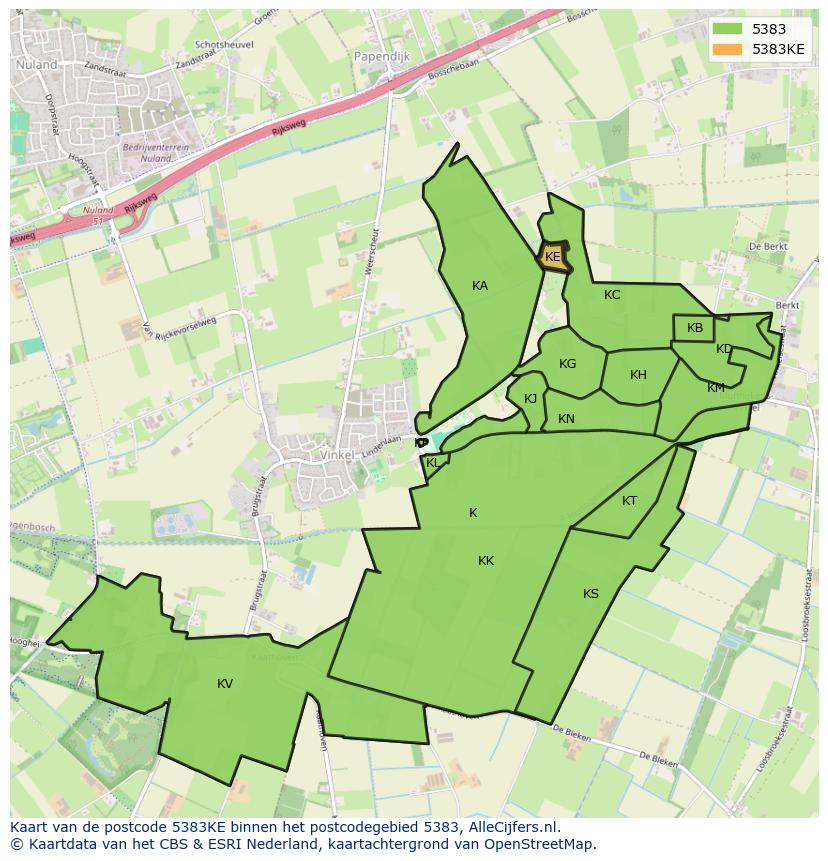 Afbeelding van het postcodegebied 5383 KE op de kaart.