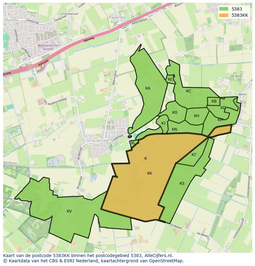 Afbeelding van het postcodegebied 5383 KK op de kaart.