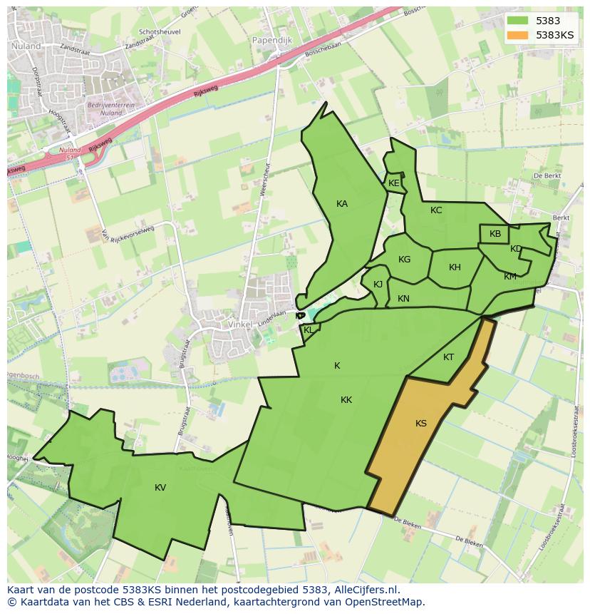 Afbeelding van het postcodegebied 5383 KS op de kaart.
