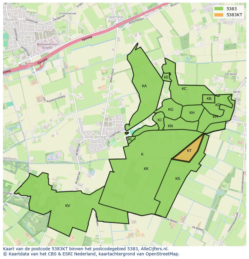 Afbeelding van het postcodegebied 5383 KT op de kaart.