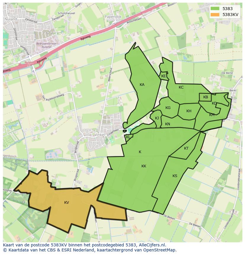 Afbeelding van het postcodegebied 5383 KV op de kaart.