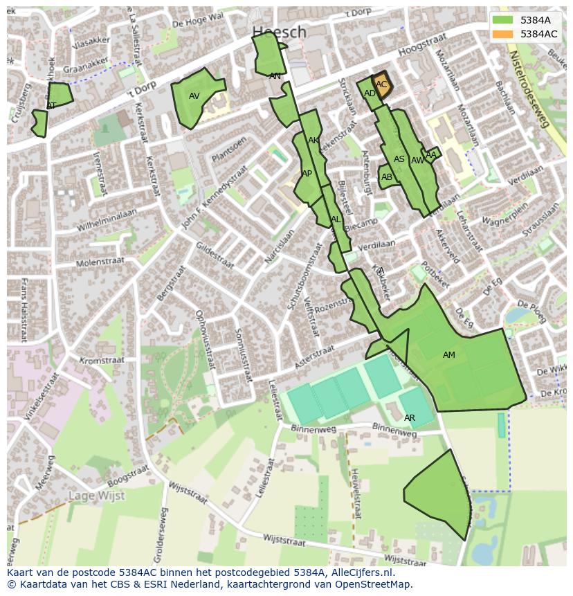 Afbeelding van het postcodegebied 5384 AC op de kaart.