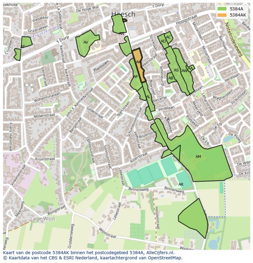 Afbeelding van het postcodegebied 5384 AK op de kaart.