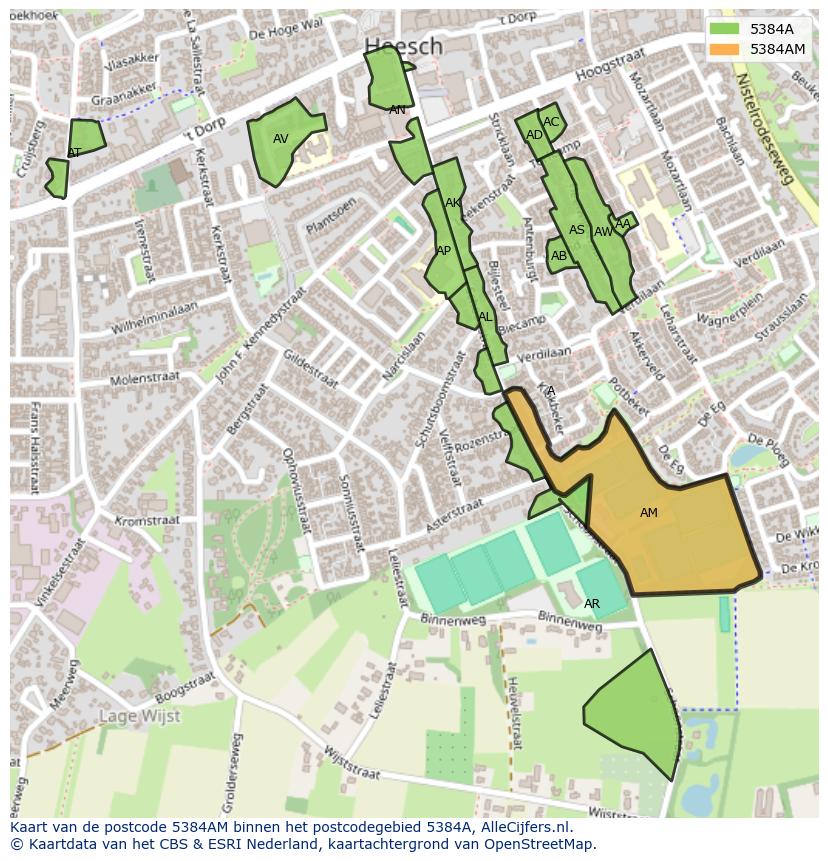 Afbeelding van het postcodegebied 5384 AM op de kaart.