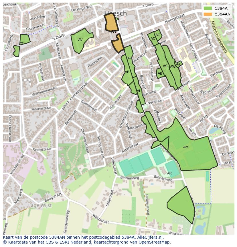 Afbeelding van het postcodegebied 5384 AN op de kaart.