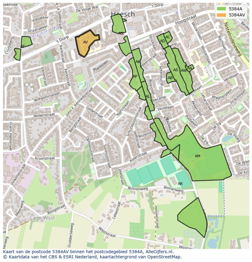 Afbeelding van het postcodegebied 5384 AV op de kaart.