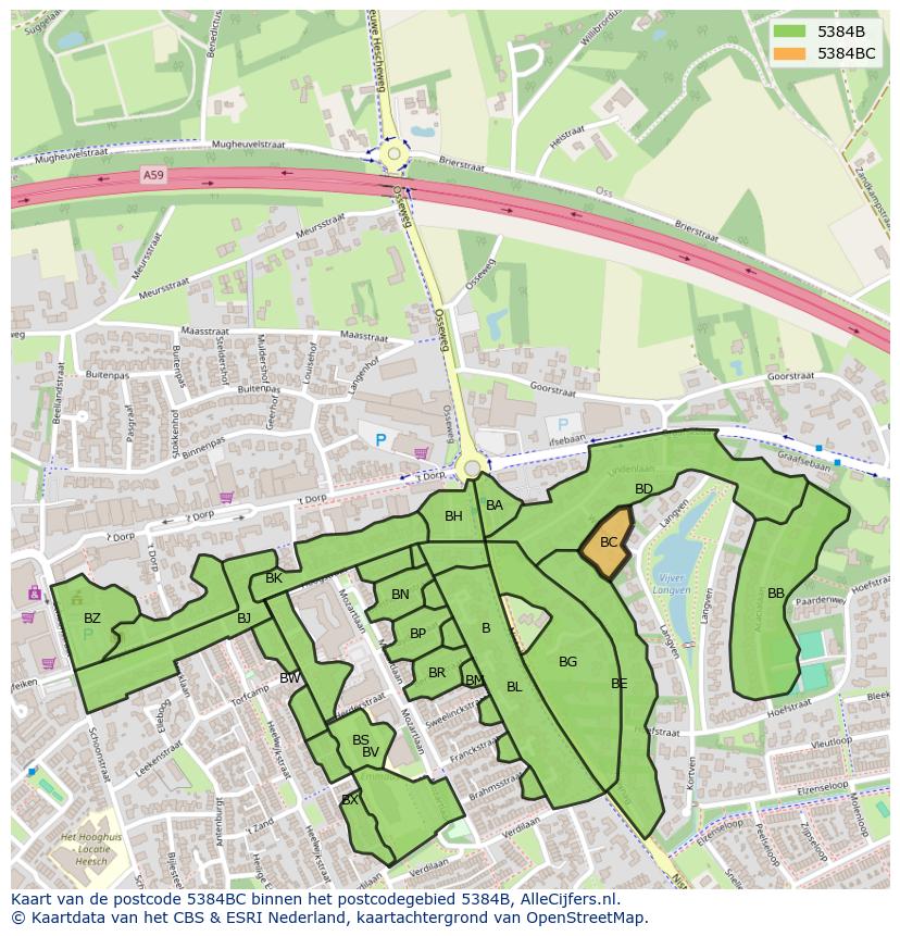 Afbeelding van het postcodegebied 5384 BC op de kaart.