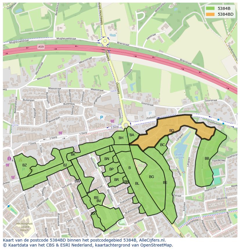 Afbeelding van het postcodegebied 5384 BD op de kaart.