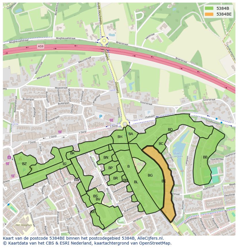 Afbeelding van het postcodegebied 5384 BE op de kaart.