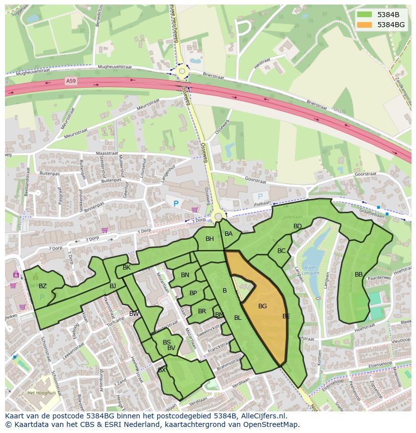 Afbeelding van het postcodegebied 5384 BG op de kaart.
