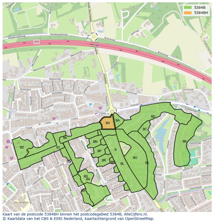 Afbeelding van het postcodegebied 5384 BH op de kaart.