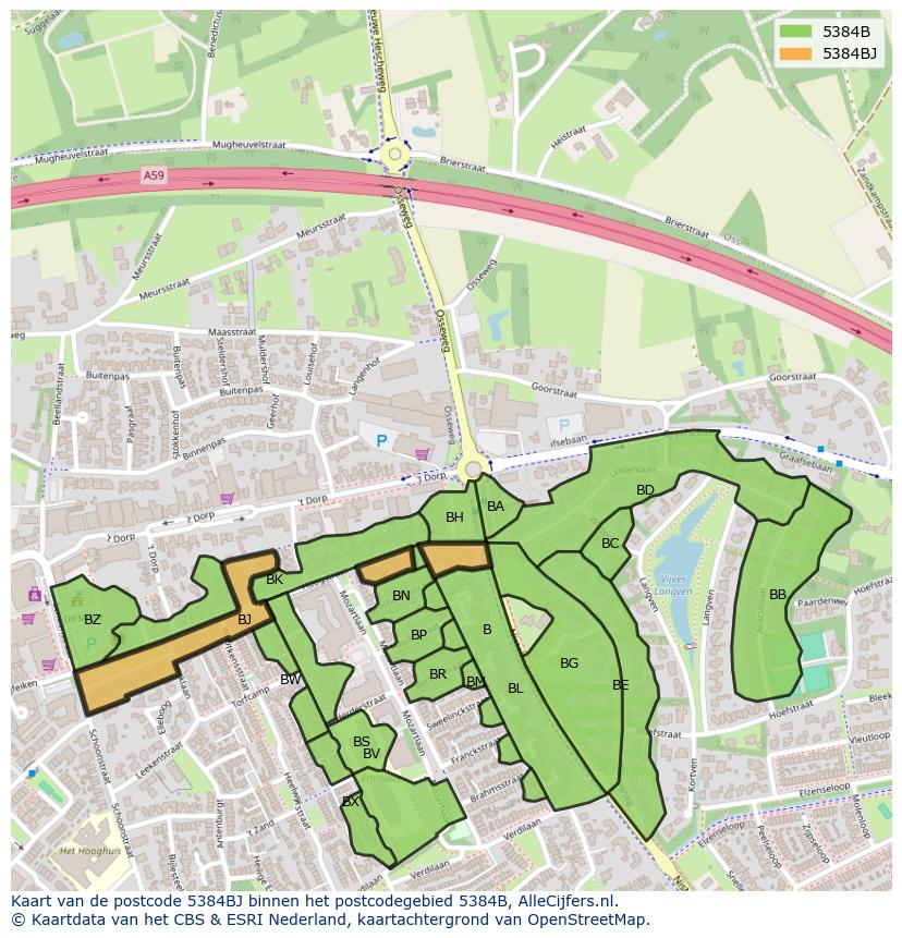 Afbeelding van het postcodegebied 5384 BJ op de kaart.