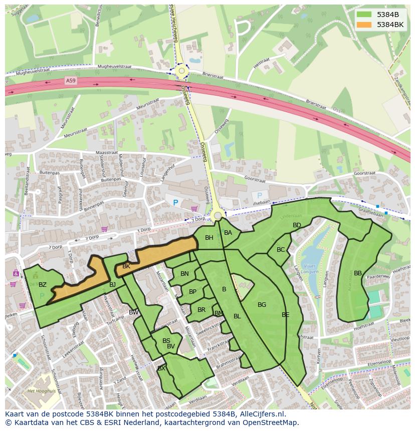 Afbeelding van het postcodegebied 5384 BK op de kaart.
