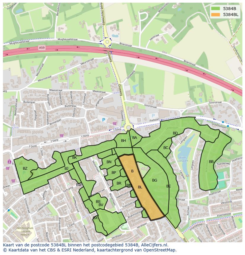 Afbeelding van het postcodegebied 5384 BL op de kaart.