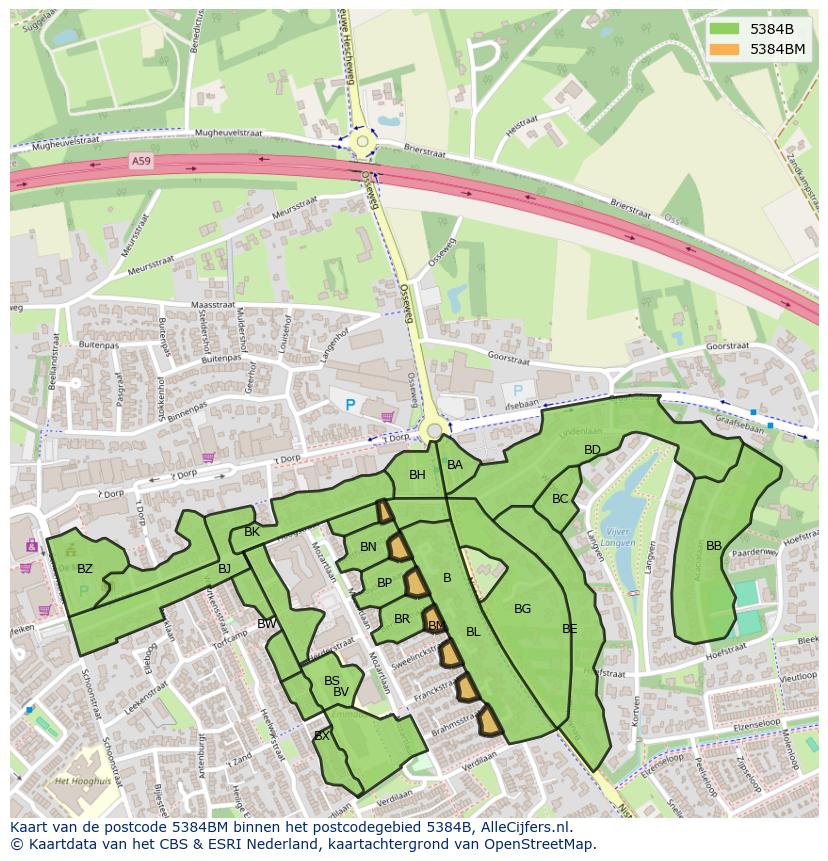 Afbeelding van het postcodegebied 5384 BM op de kaart.