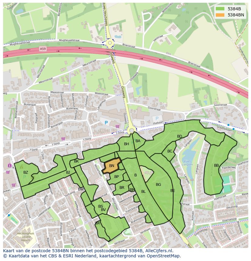 Afbeelding van het postcodegebied 5384 BN op de kaart.