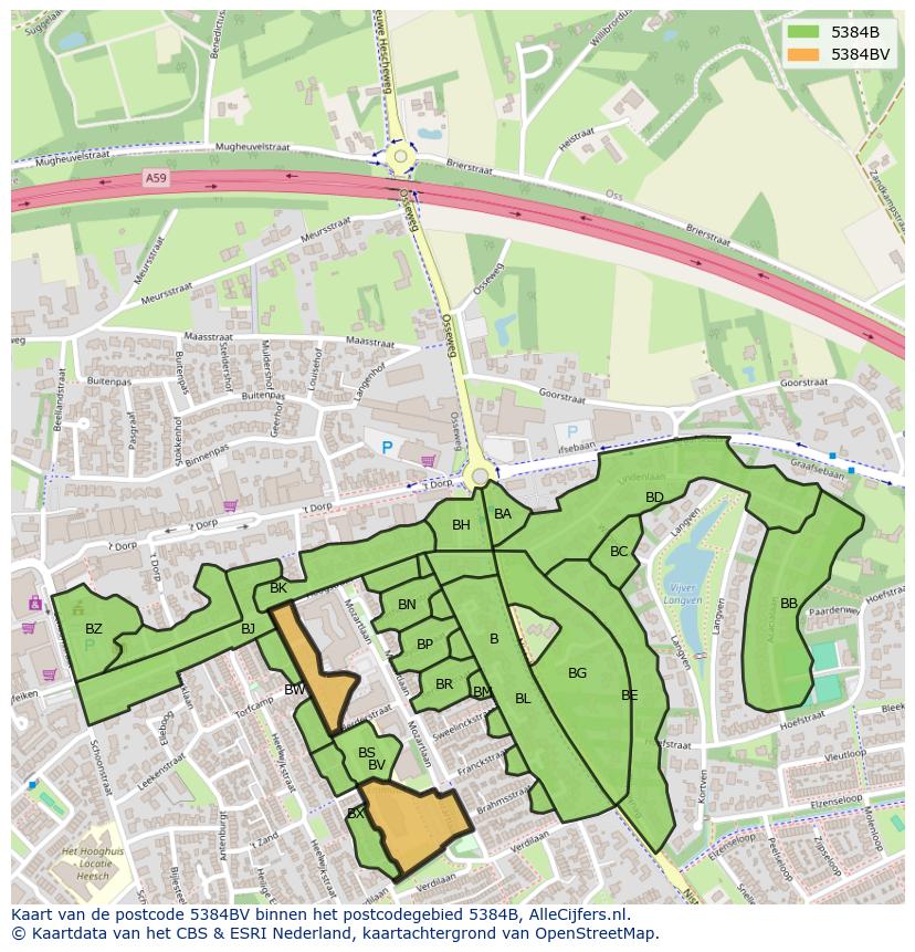 Afbeelding van het postcodegebied 5384 BV op de kaart.