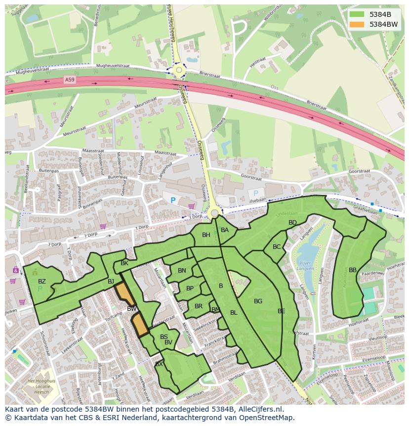 Afbeelding van het postcodegebied 5384 BW op de kaart.