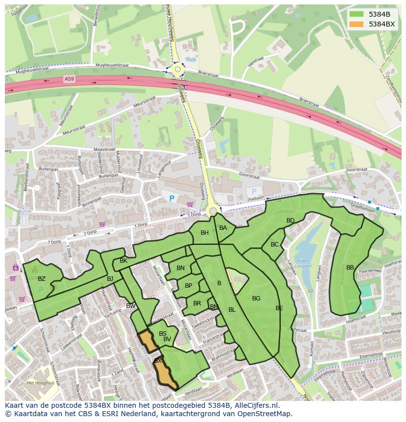 Afbeelding van het postcodegebied 5384 BX op de kaart.