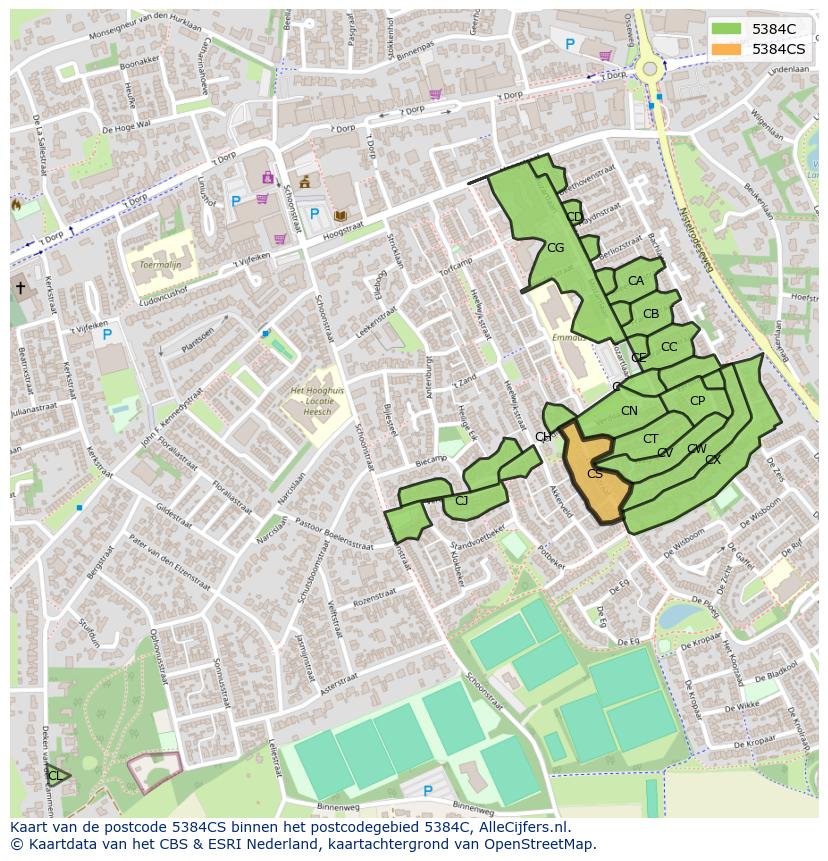 Afbeelding van het postcodegebied 5384 CS op de kaart.
