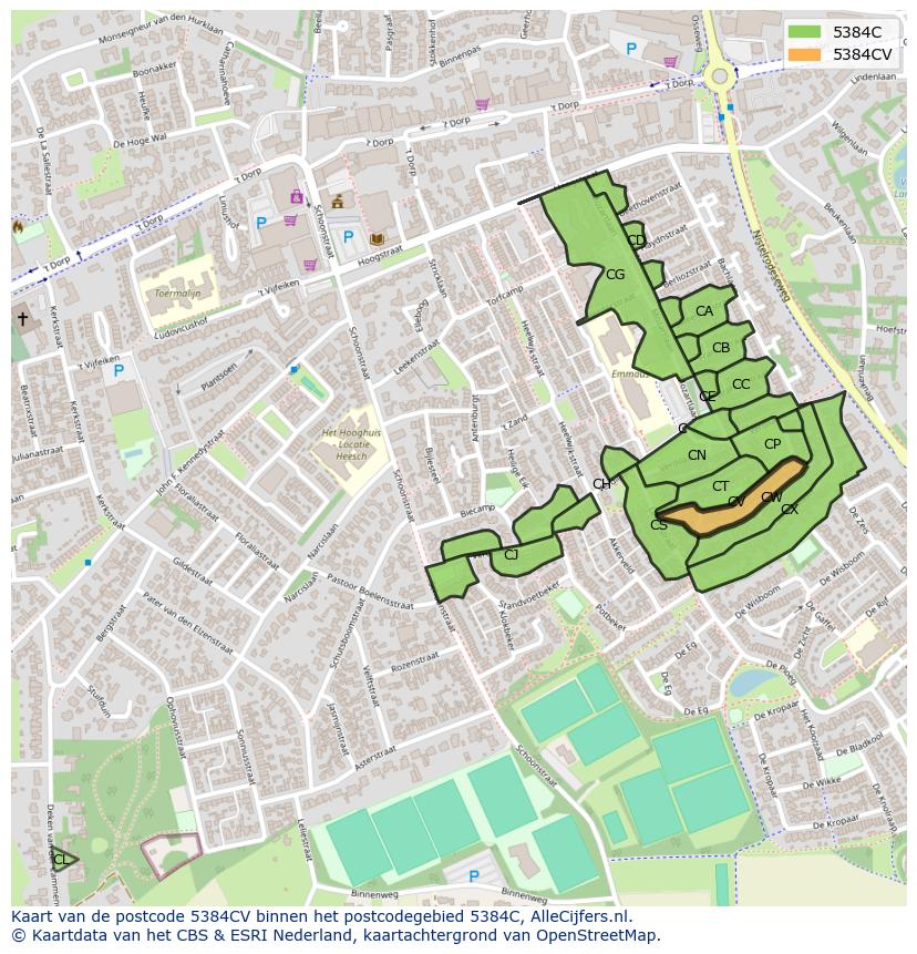 Afbeelding van het postcodegebied 5384 CV op de kaart.
