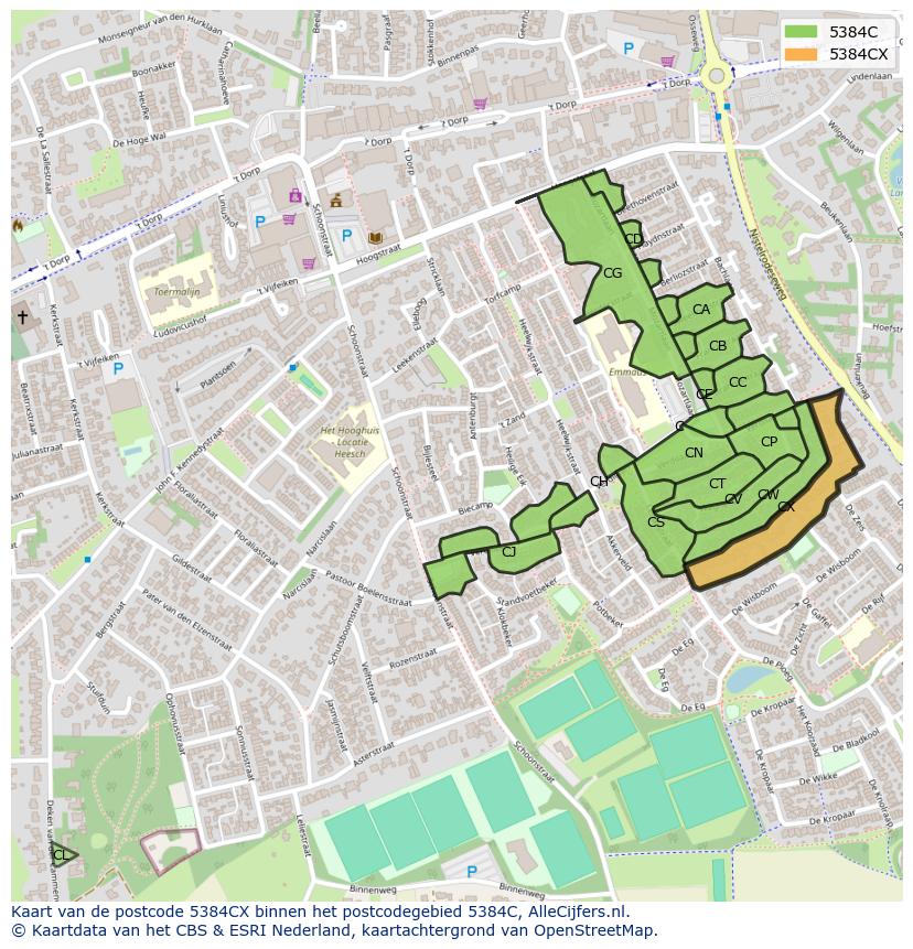 Afbeelding van het postcodegebied 5384 CX op de kaart.