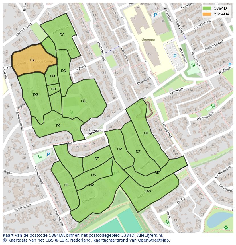 Afbeelding van het postcodegebied 5384 DA op de kaart.