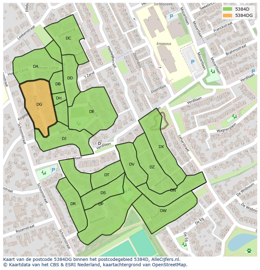 Afbeelding van het postcodegebied 5384 DG op de kaart.