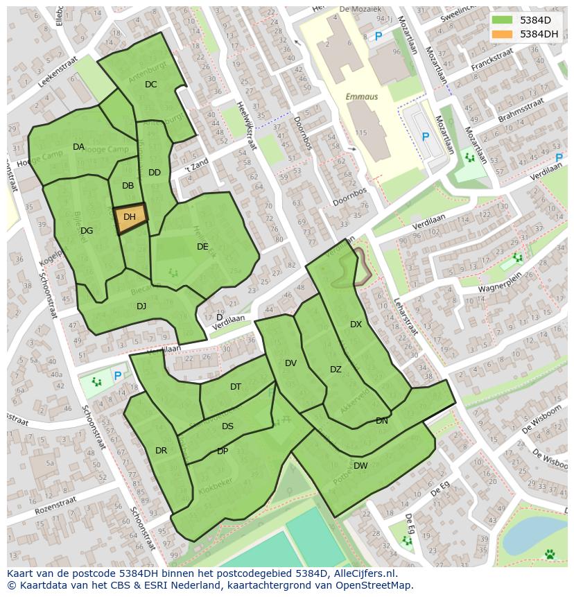 Afbeelding van het postcodegebied 5384 DH op de kaart.