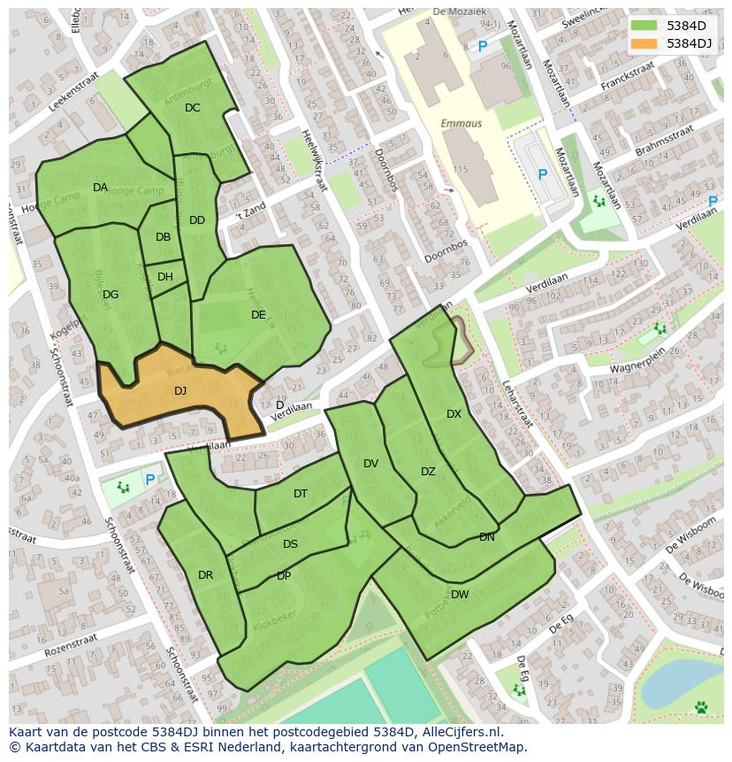 Afbeelding van het postcodegebied 5384 DJ op de kaart.