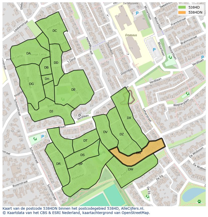 Afbeelding van het postcodegebied 5384 DN op de kaart.