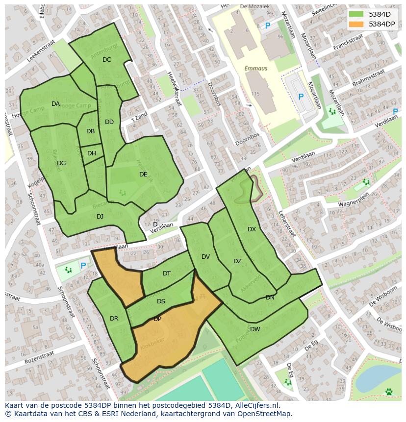 Afbeelding van het postcodegebied 5384 DP op de kaart.