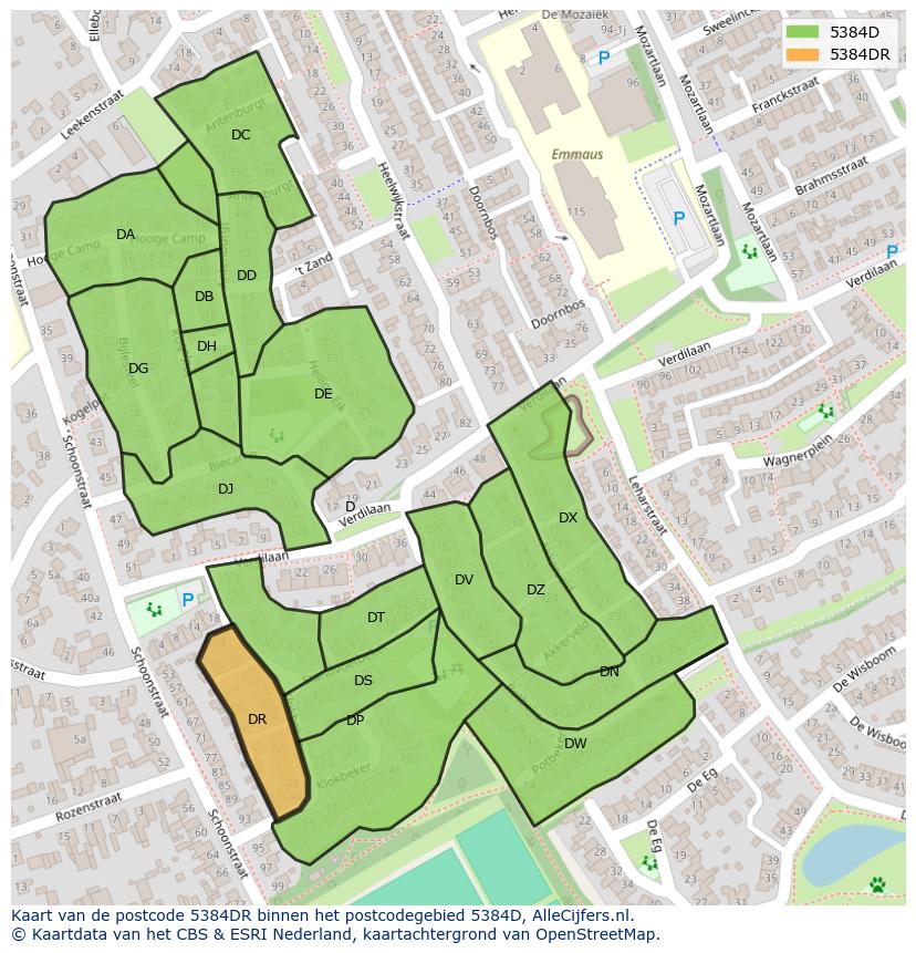 Afbeelding van het postcodegebied 5384 DR op de kaart.