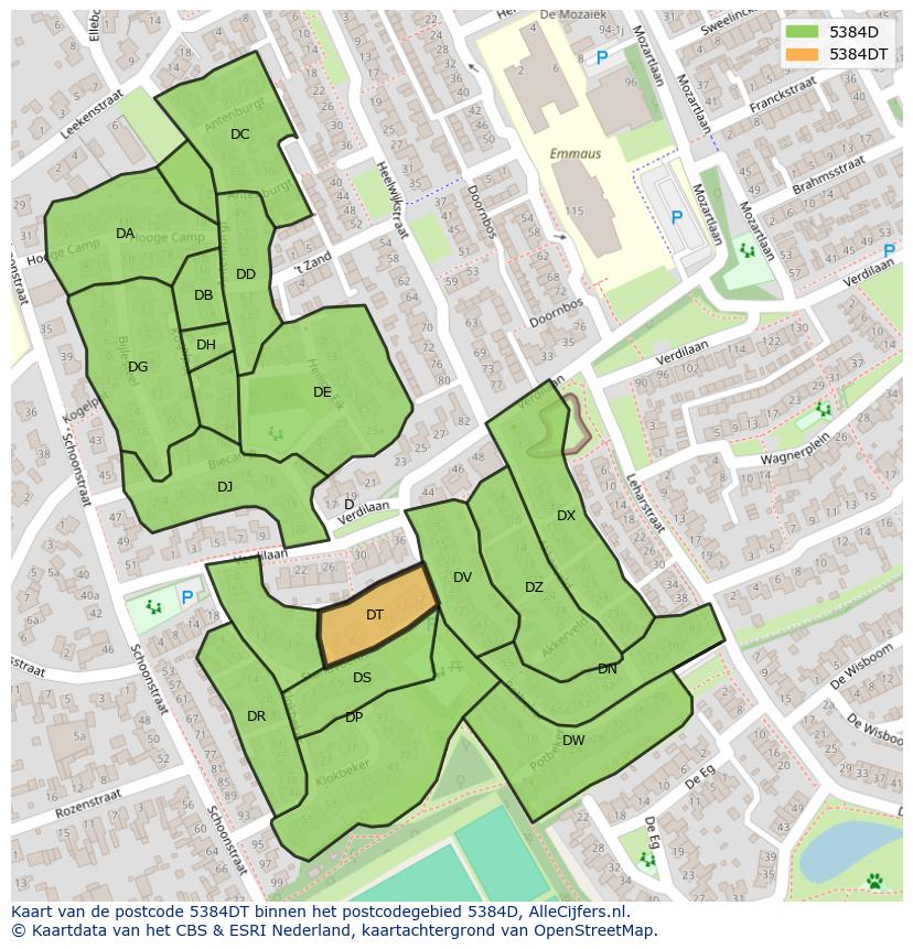 Afbeelding van het postcodegebied 5384 DT op de kaart.