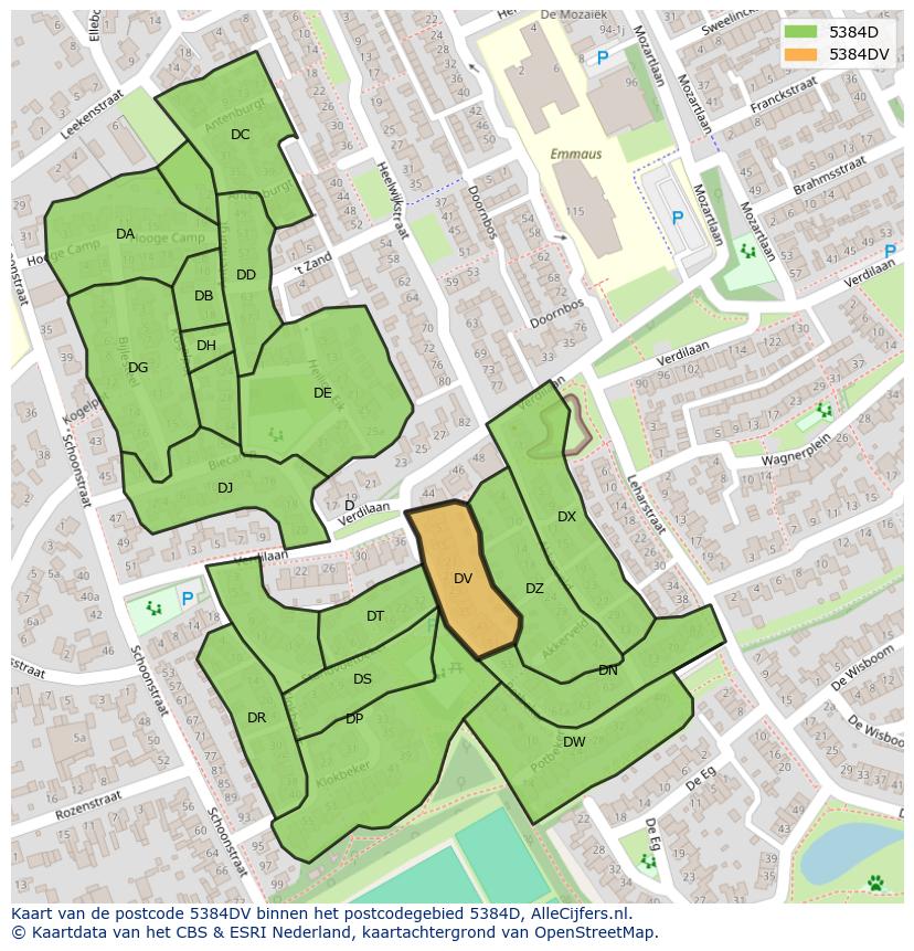 Afbeelding van het postcodegebied 5384 DV op de kaart.