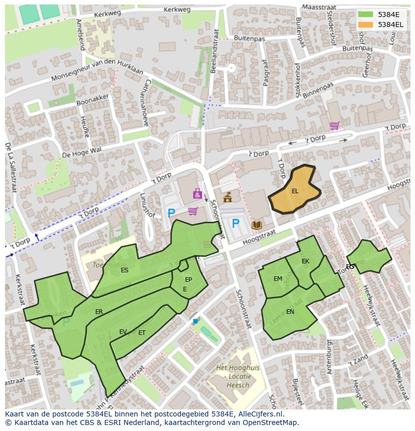 Afbeelding van het postcodegebied 5384 EL op de kaart.