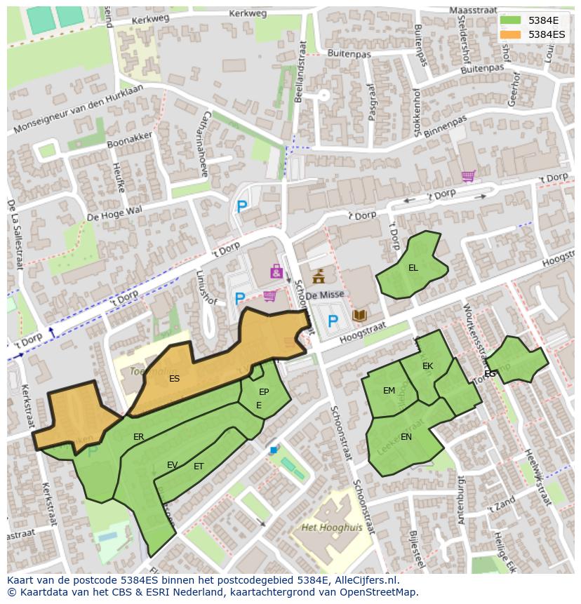 Afbeelding van het postcodegebied 5384 ES op de kaart.