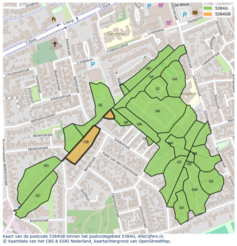 Afbeelding van het postcodegebied 5384 GB op de kaart.