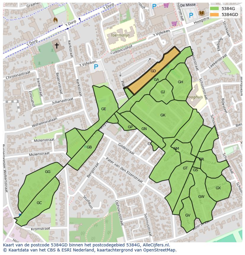 Afbeelding van het postcodegebied 5384 GD op de kaart.