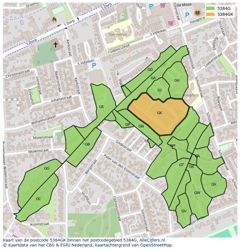 Afbeelding van het postcodegebied 5384 GK op de kaart.