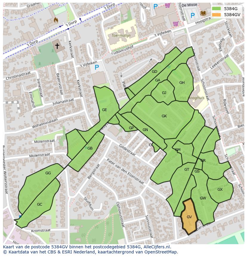 Afbeelding van het postcodegebied 5384 GV op de kaart.