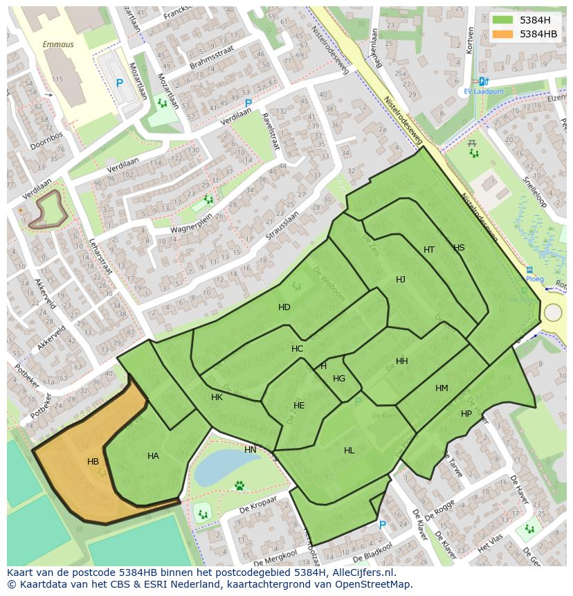 Afbeelding van het postcodegebied 5384 HB op de kaart.