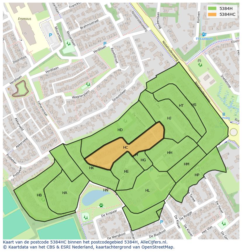 Afbeelding van het postcodegebied 5384 HC op de kaart.