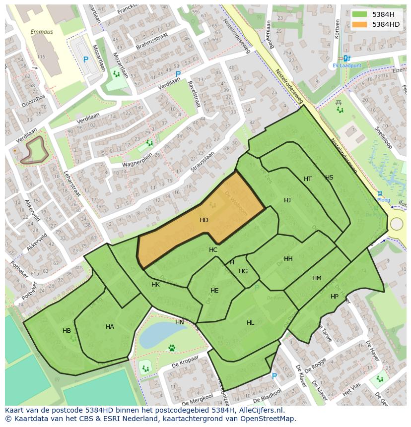 Afbeelding van het postcodegebied 5384 HD op de kaart.