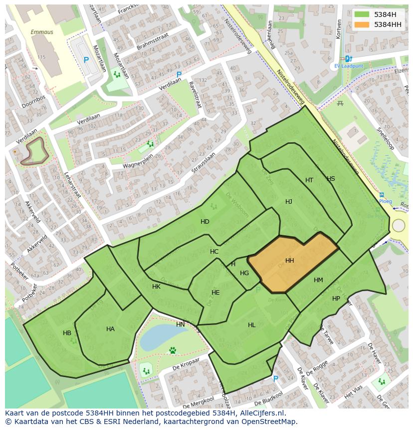 Afbeelding van het postcodegebied 5384 HH op de kaart.