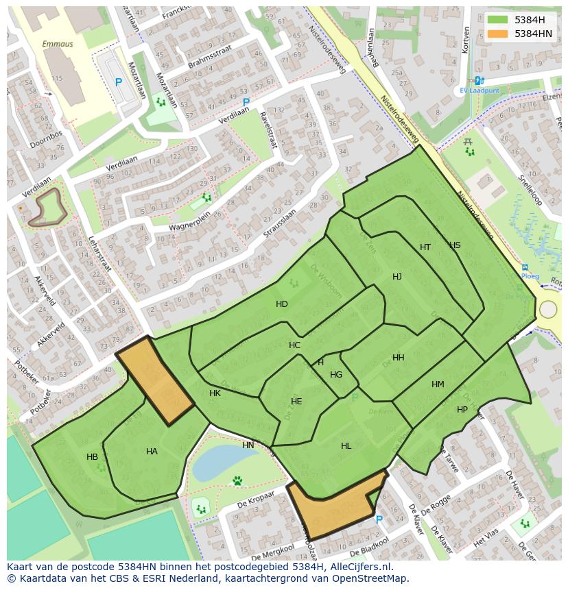 Afbeelding van het postcodegebied 5384 HN op de kaart.