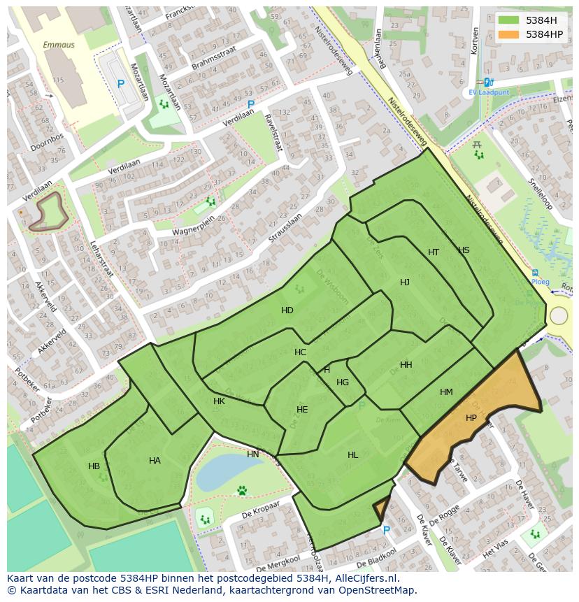 Afbeelding van het postcodegebied 5384 HP op de kaart.