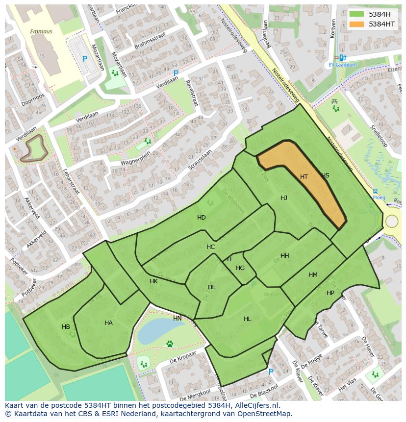 Afbeelding van het postcodegebied 5384 HT op de kaart.